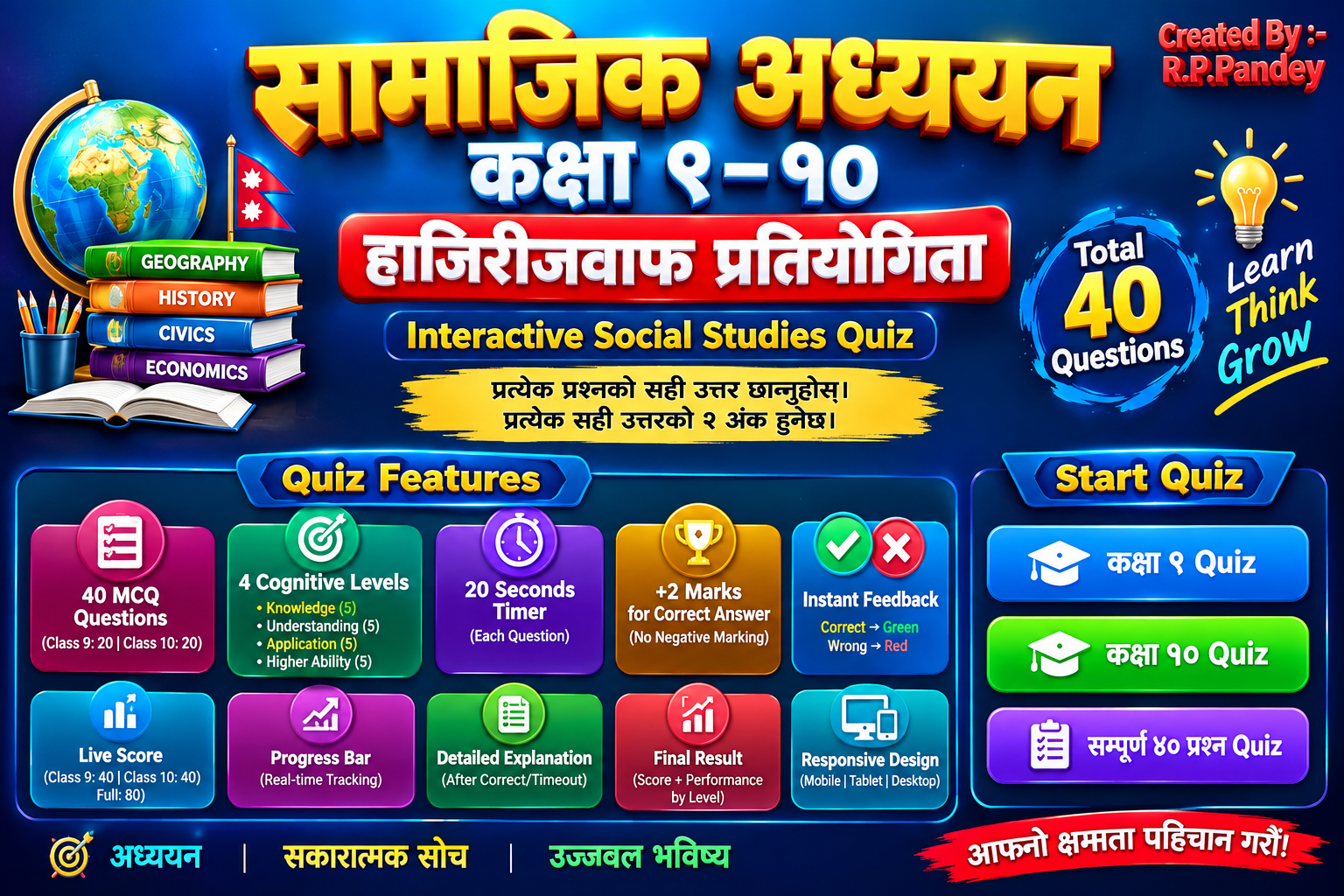 सामाजिक अध्ययन कक्षा-९–१० (Quizzes Model)